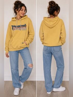 Disney Parks Disneyland Resort Rainbow Logo Hoodie Mustard Yellow Unisex Adult S